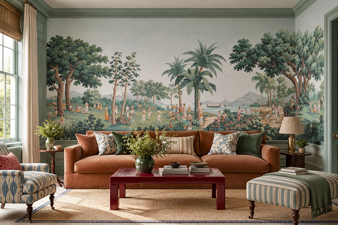 Pacifique wallpaper interior room rendering